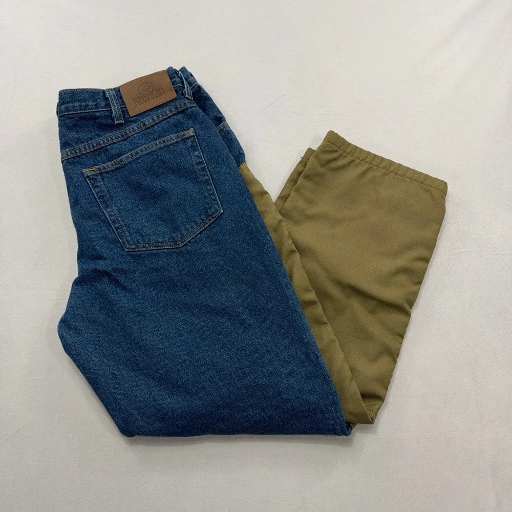 RedHead Field Pants Brush Guard Hunting Denim Blue Brown Mens 38x30